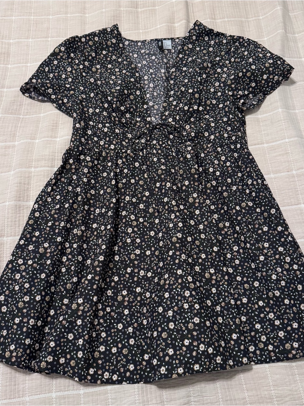 Black Floral V-Neck Mini Dress